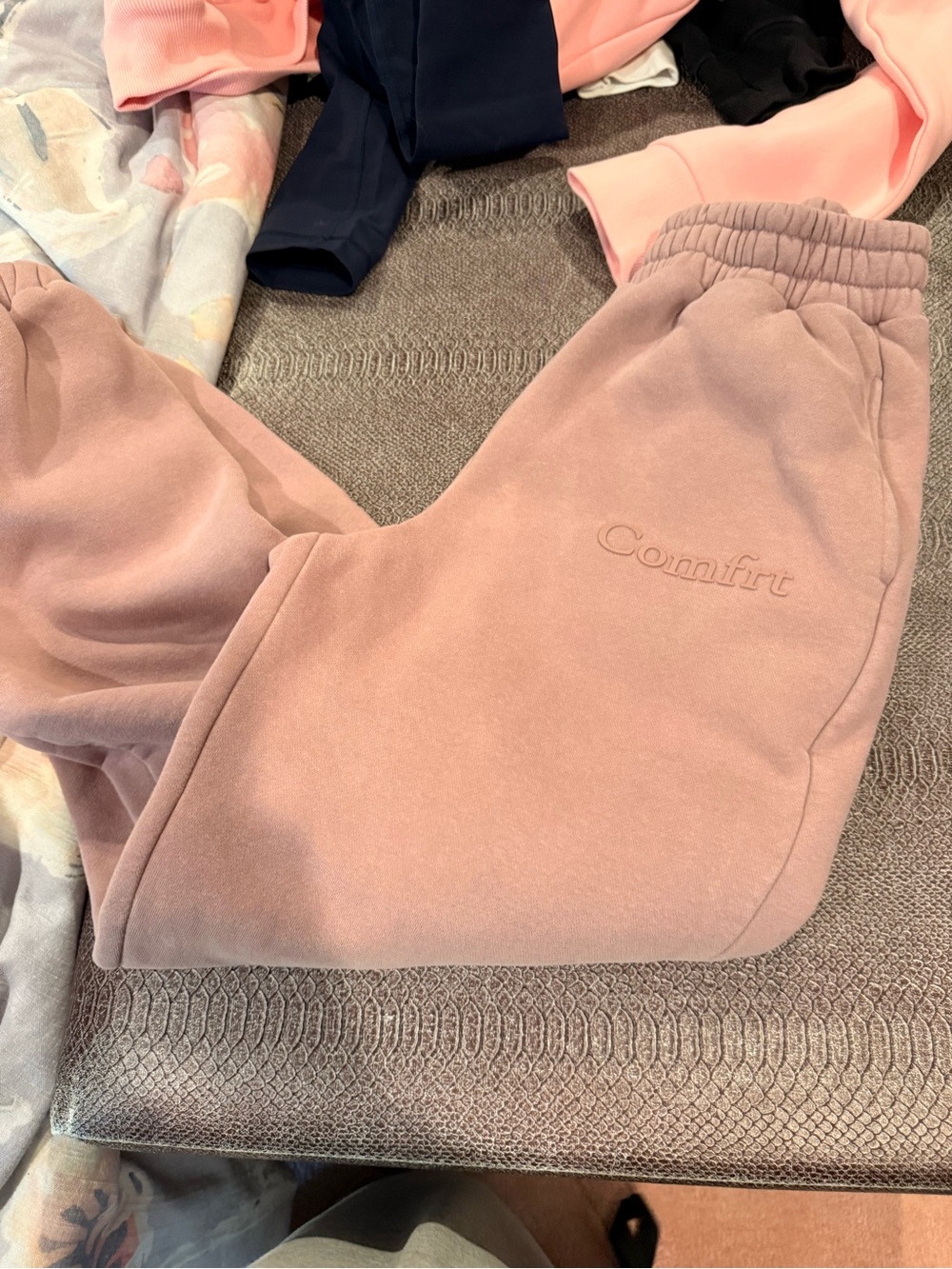 Kids Cozy Joggers in Blush Pink with Embossed Comfort Logo